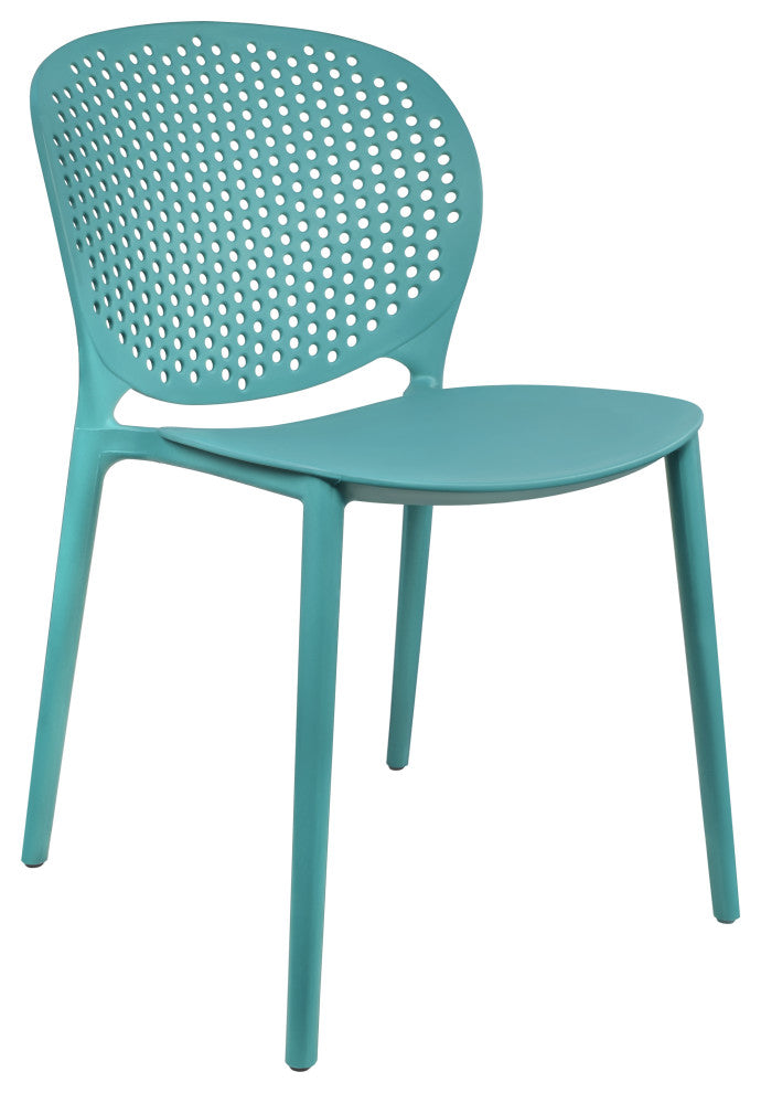 Stackable Plastic Armless Side Dining Chairs Fully Assembled Set of 2, Aqua Blue
