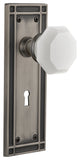 Mission Plate with Keyhole Privacy Waldorf White Milk Glass Knob, Antique Pewter