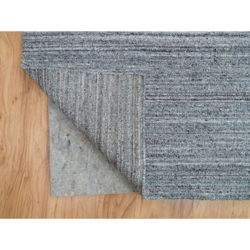 Arsenic Gray Modern Striae Design Wool Hand Loomed Oversized Rug, 12'x14'11"