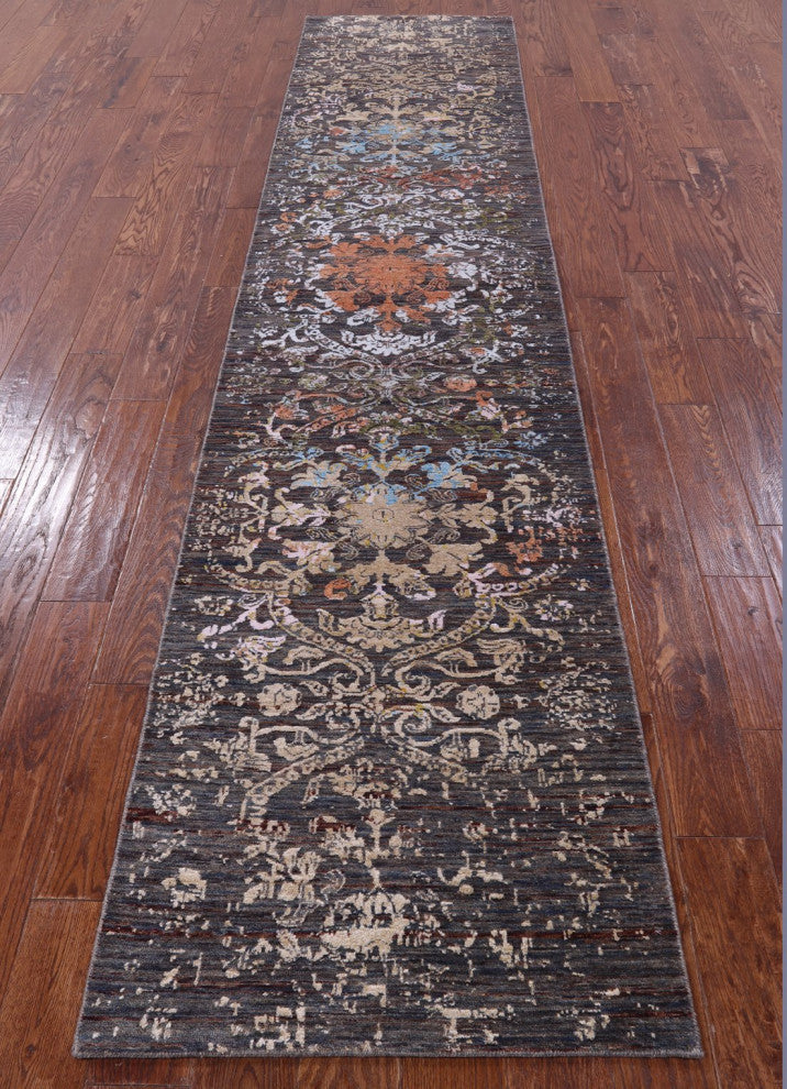Modern Wool and Silk Hand-Knotted Runner Rug 2' 6" X 11' 11" Q9251