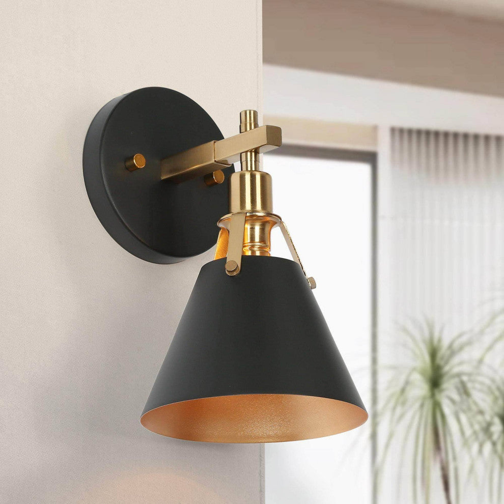 LNC Modern 1-Light Dimmable Metal Armed Wall Sconce 6"W, Black and Gold