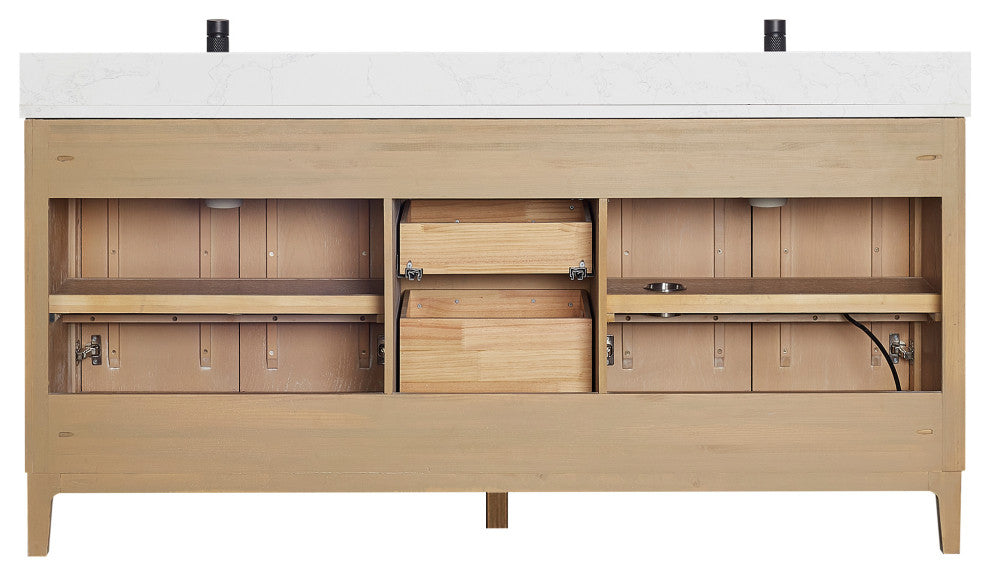 Gara Bath Vanity, Stone Top, Washed Ash Grey, 72", Double Vanity, No Mirror