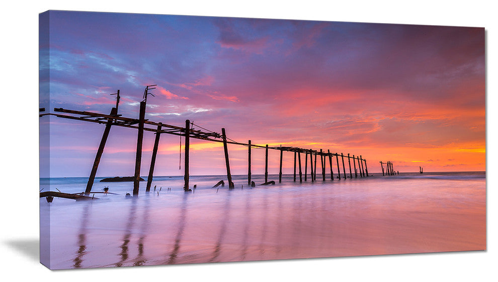 "Abandoned Wooden Pier At Sunset" Sea Pier and Bridge Wall Art, 40"x20"