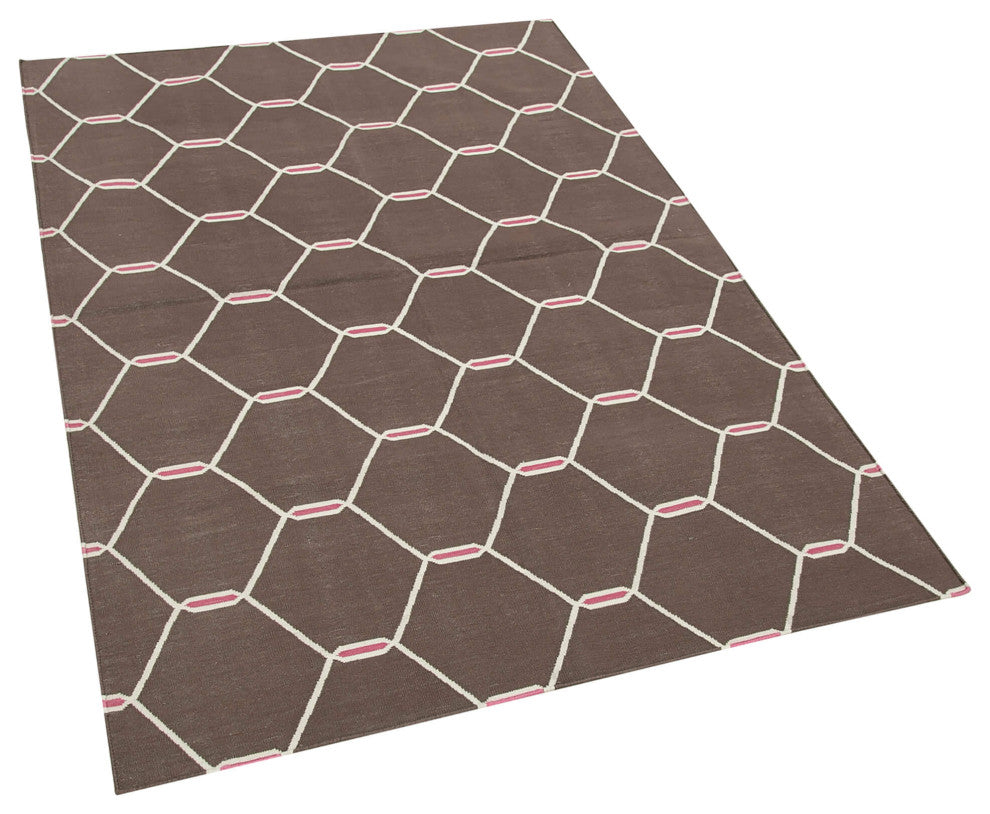 Rug N Carpet - Handmade Wool 3' 8'' x 5' 5'' Modern Design Dhurrie Kilim Rug