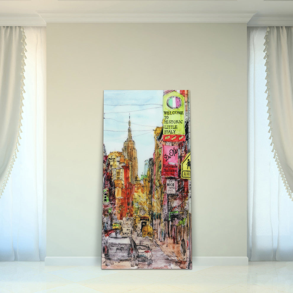 "Little Italy" Wall Art Print Unframed Free Floating Tempered Art Glass, 36"x72"
