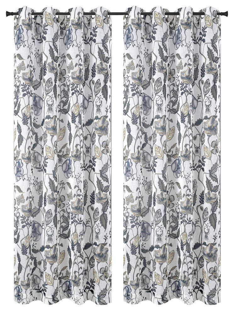 Flora Drapery Curtain Panels with Grommets, Gray