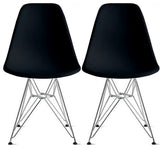 Plastic Dining Chair With Chrome Eiffel Wire Legs, Set of 2, Black