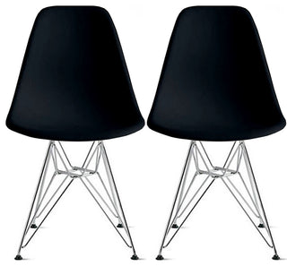 Plastic Dining Chair With Chrome Eiffel Wire Legs, Set of 2, Black