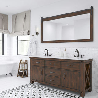 Aberdeen 72" Double Sink Carrara Marble Countertop Vanity Hook Faucets Mirrors