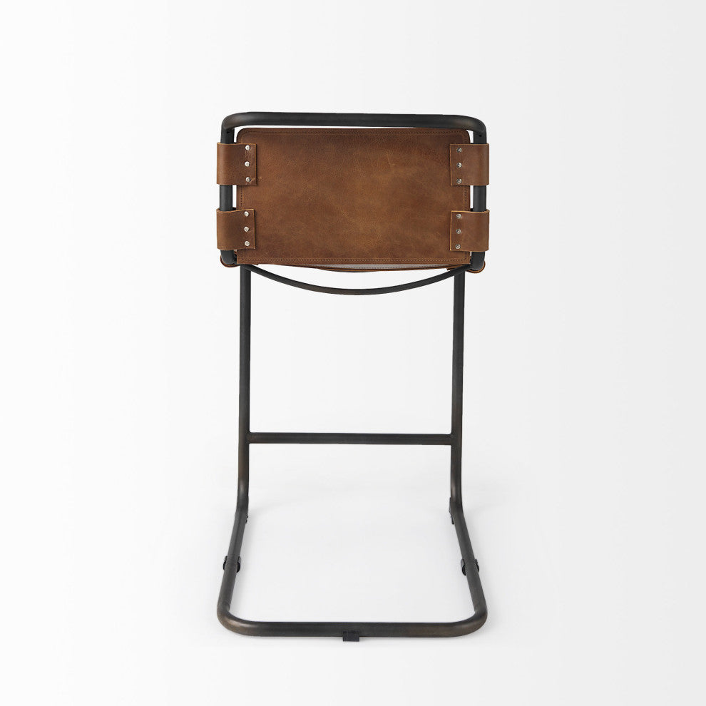 Berbick 20.5 x 24.75 x 39 Medium Brown Leather With Iron Frame Counter Stool