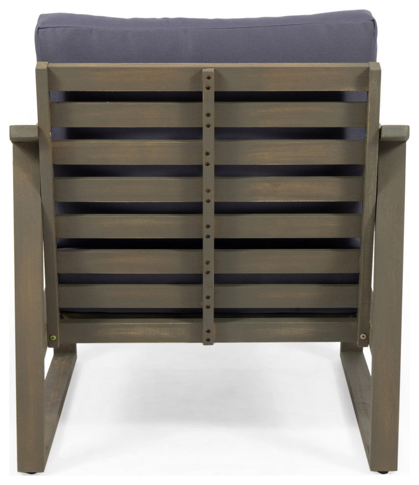 Johnlucas Outdoor Acacia Wood Club Chair With Cushion, Gray/Dark Gray