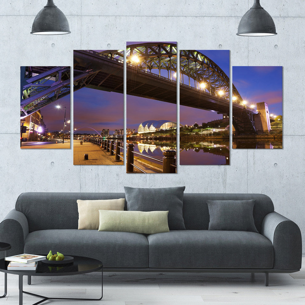 Bridges over River Tyne Newcastle, Cityscape Canvas Art Print, 60"x32", 5 Panels