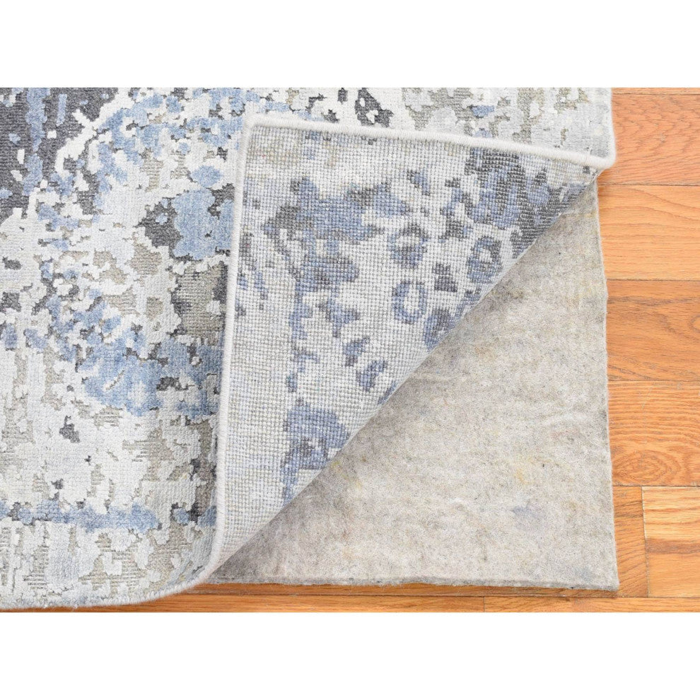 Beige Silk With Textured Wool Broken Circle Design Fragment Mat Rug, 2'x2'1"