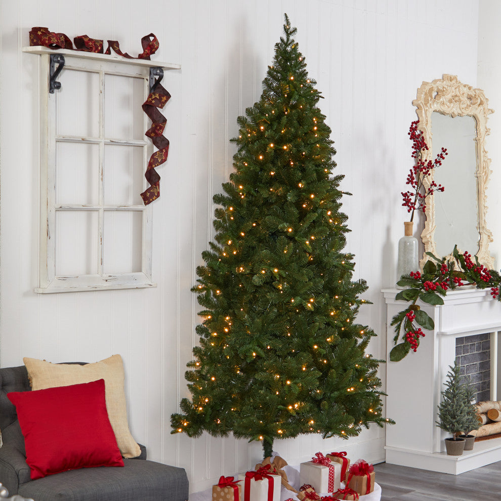 8' Grand Teton Spruce Flat Back Artificial Christmas Tree With 280 LED Lights