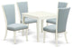 A Dining Set Of 4 Chairs, Baby Blue Color, Square Table, Linen White Color