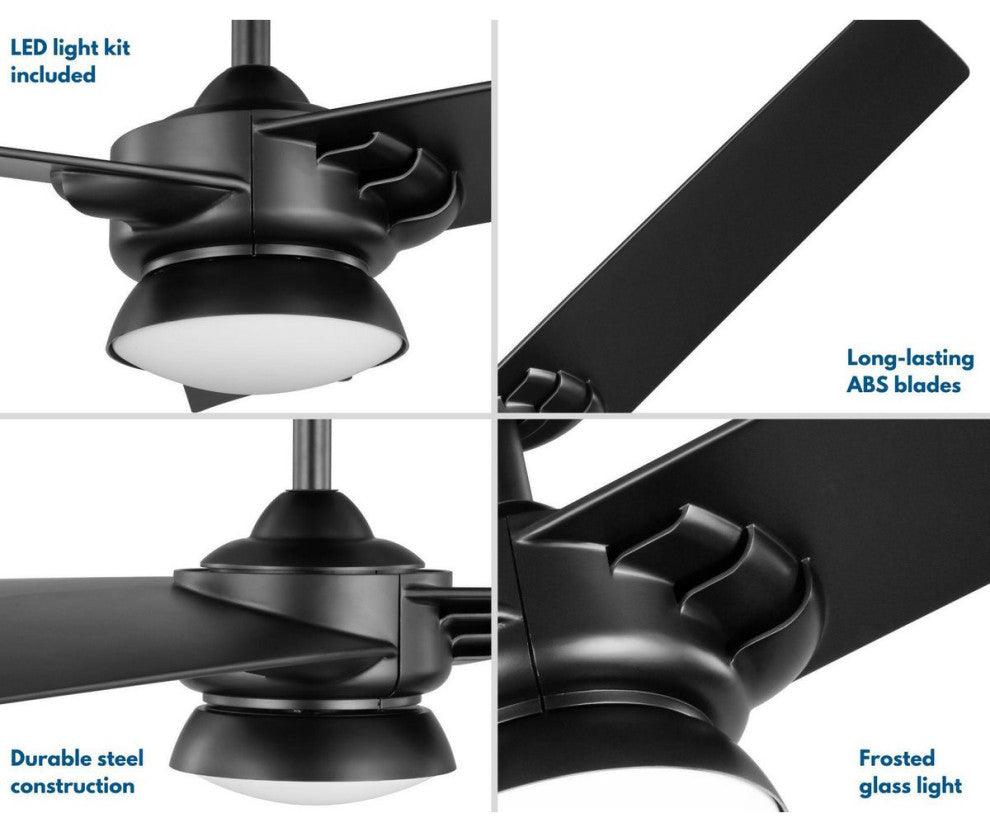 Edwidge 3-Blade 52" DC Motor LED Contemporary Ceiling Fan, Black