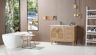 Nara Mid-Century Freestanding Bathroom Vanity, Pecan Oak, 48"