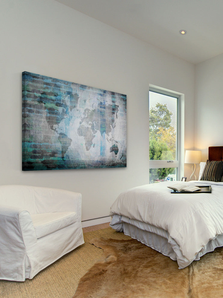 "The World in Blue" Painting Print on Wrapped Canvas, 18"x12"