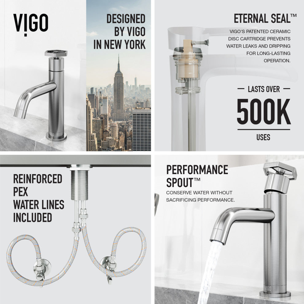 VIGO Ruxton 8" H Single Handle Single Hole Bathroom Faucet, Brushed Nickel, Without Extras