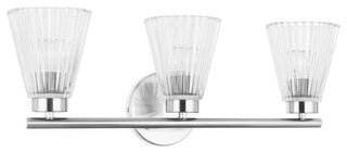 Vienna Vanity, 3-Light, Polished Chrome, Clear Ribbed Glass