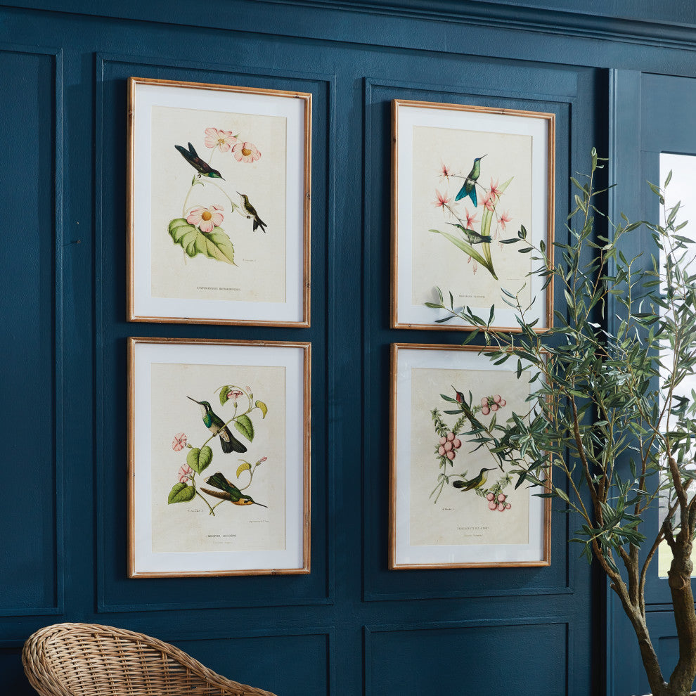 Hummingbirds With Blush Blooms Gallery, Set of 4