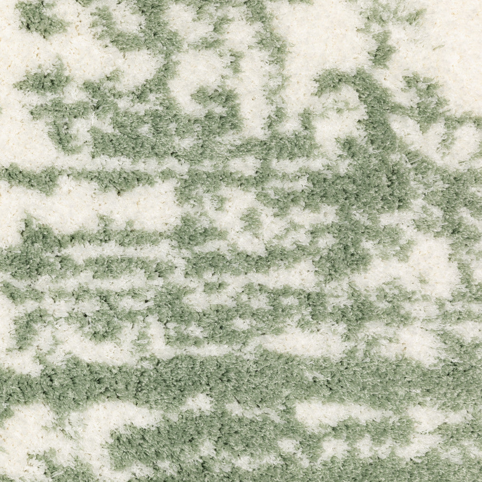 Greer Modern Distressed Etchings Green/ Ivory Area Rug, 3'10" x 5'5"