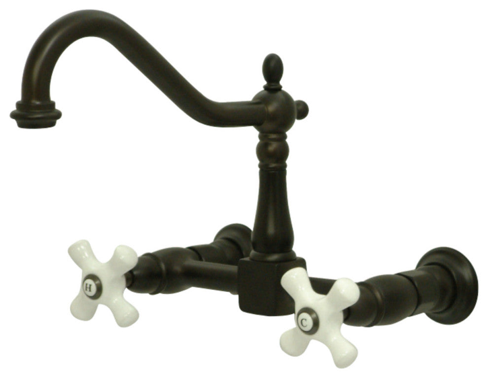 Kingston Brass Two-Handle Wall Mount Bridge Kitchen Faucet, Oil Rubbed Bronze