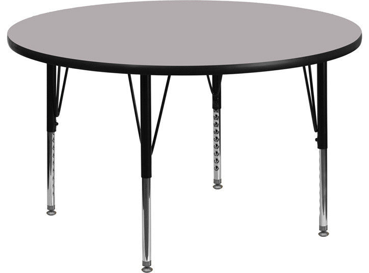 48'' Round Gray Thermal Laminate Activity Table Height Adjustable Short Legs
