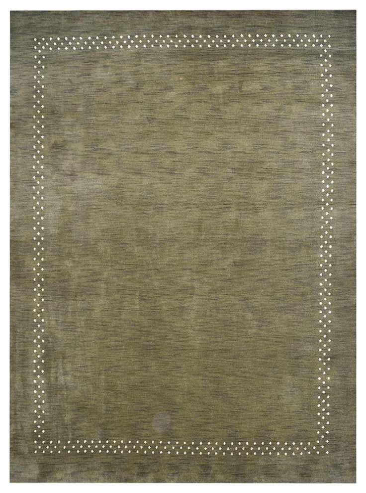 HAND KNOTTED LOOM WOOL ECO-FRIENDLY AREA RUGS - Rectangle, Green, Contemporary