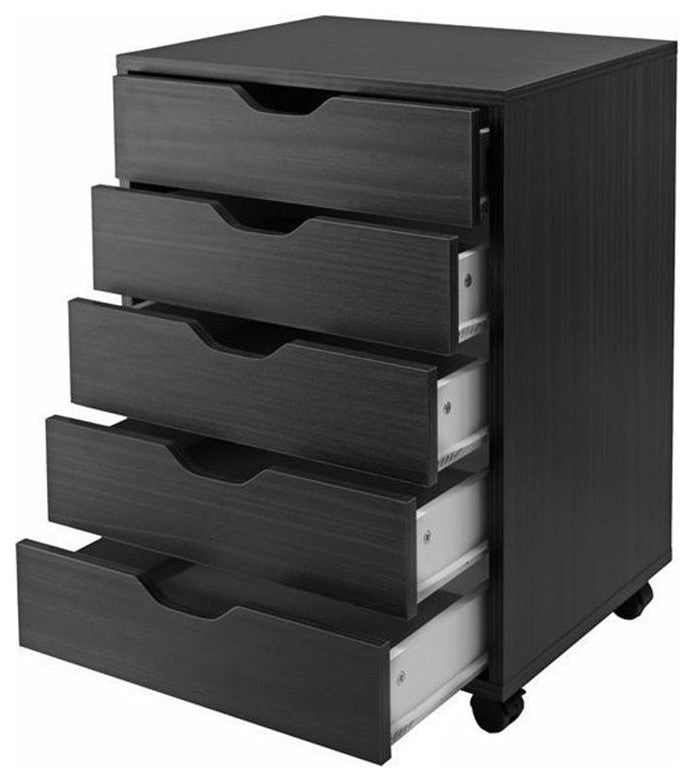 Pemberly Row Modern Wood Storage Cabinet with 5 Drawers in Black