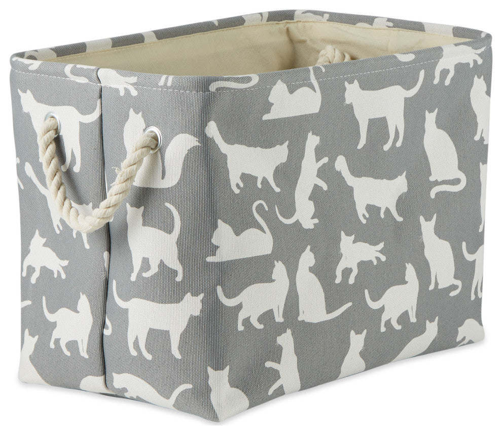 Polyester Pet Bin Cats Meow Gray Rectangle Large 17.5x12x15