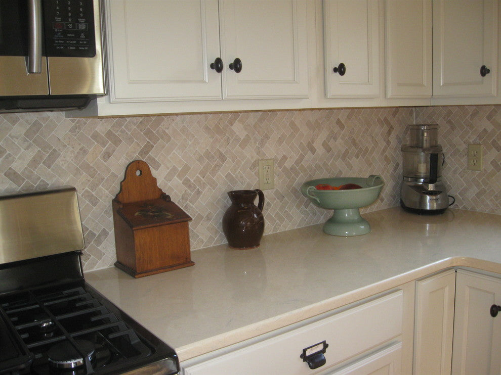 Cream herringbone stone mosaic tile "“ 12x12 sheet for floors