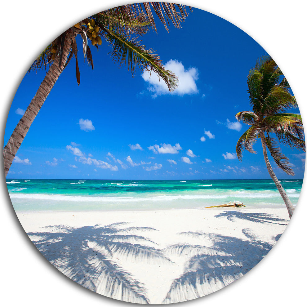 Coconut Palms At Beach, Photo Landscape Round Wall Art, 36"