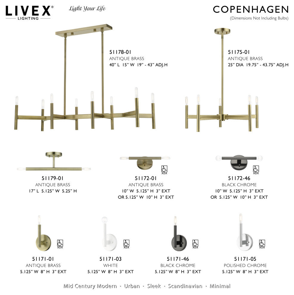 Copenhagen 2-Light Antique Brass Semi-Flush