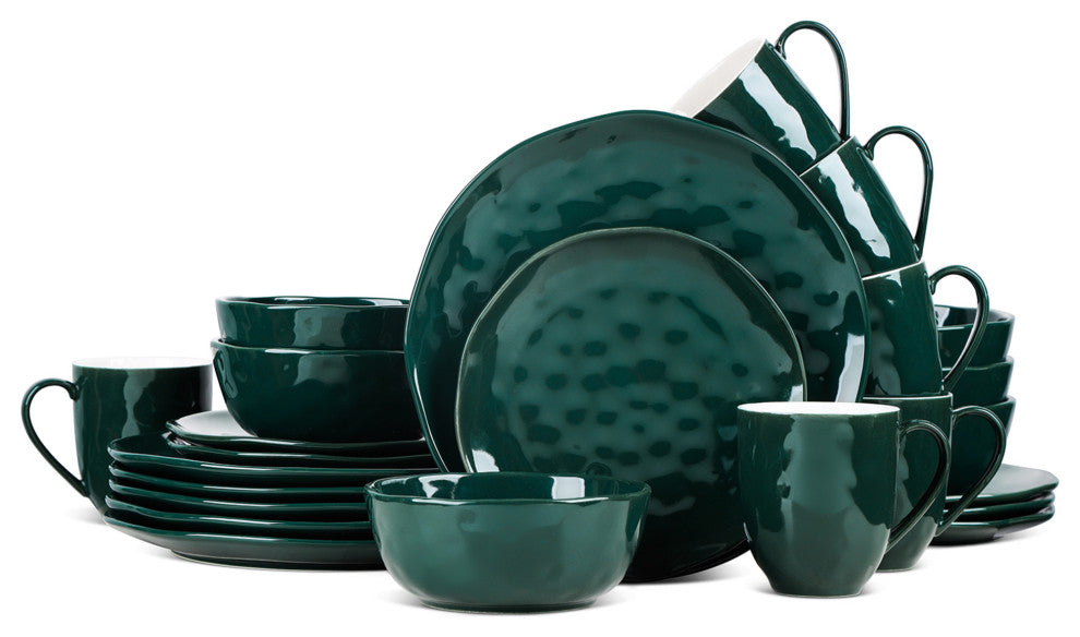 Stone Lain Ivy Porcelain 24 Piece Dinnerware Set, Green