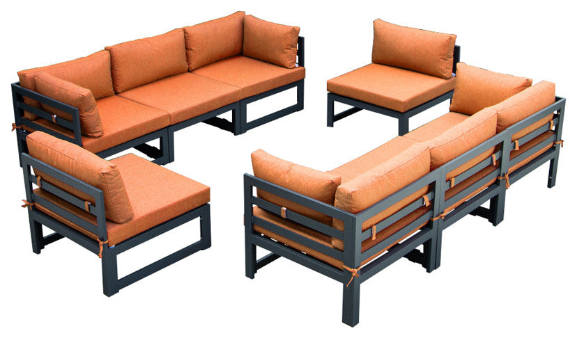 Chelsea 8-Piece Patio Sectional Black With Cushions, Orange