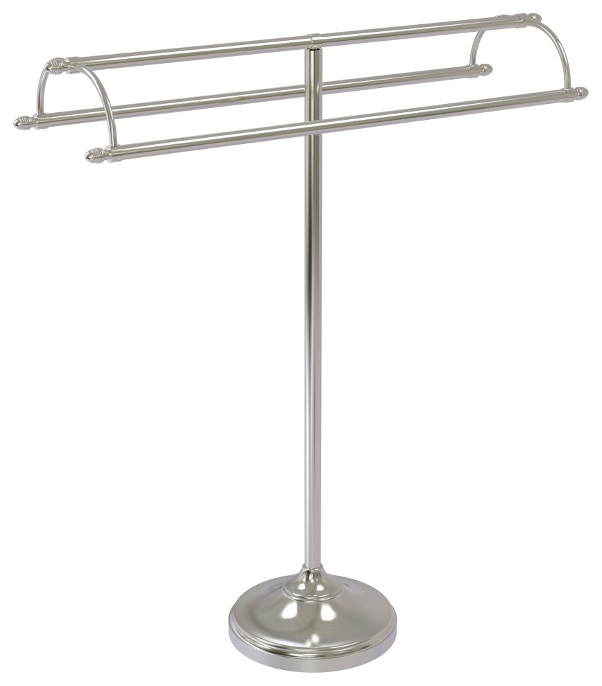 Free Standing Double Arm Towel Holder, Satin Nickel