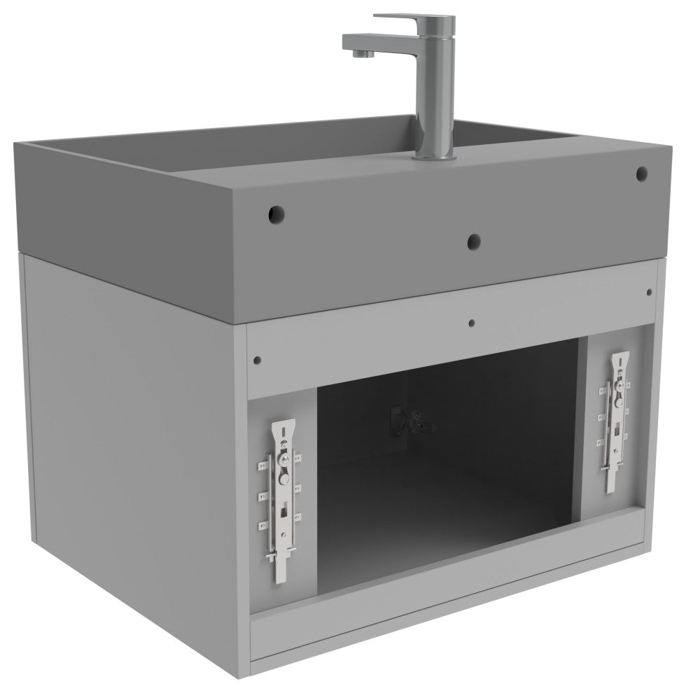 CastelloUSA Amazon 24" Wall Mounted Bathroom Vanity Set, Gray, Gray Top, Brushed Nickel