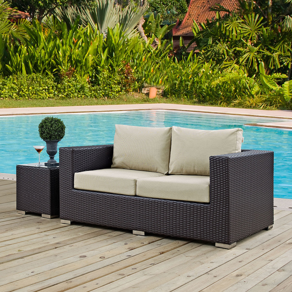 Espresso Beige Convene Outdoor Patio Loveseat