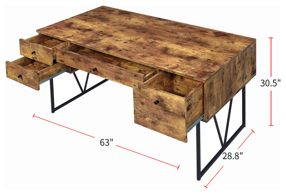4-Drawer Writing Desk Antique Nutmeg and Black