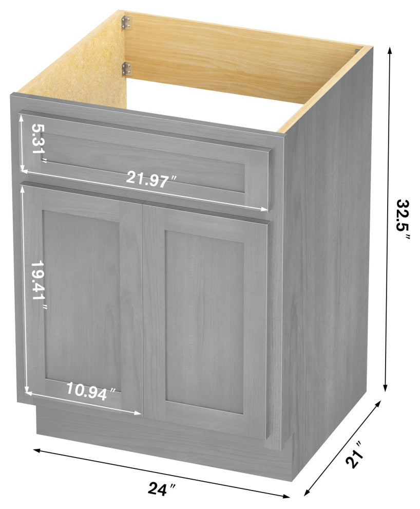 Vanity Art Vanity Base Cabinet, No Top, 24", Silver