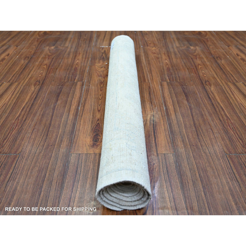Delicate White 100% Wool Hand Knotted Washed Out Peshawar Oriental Rug 3'x5'