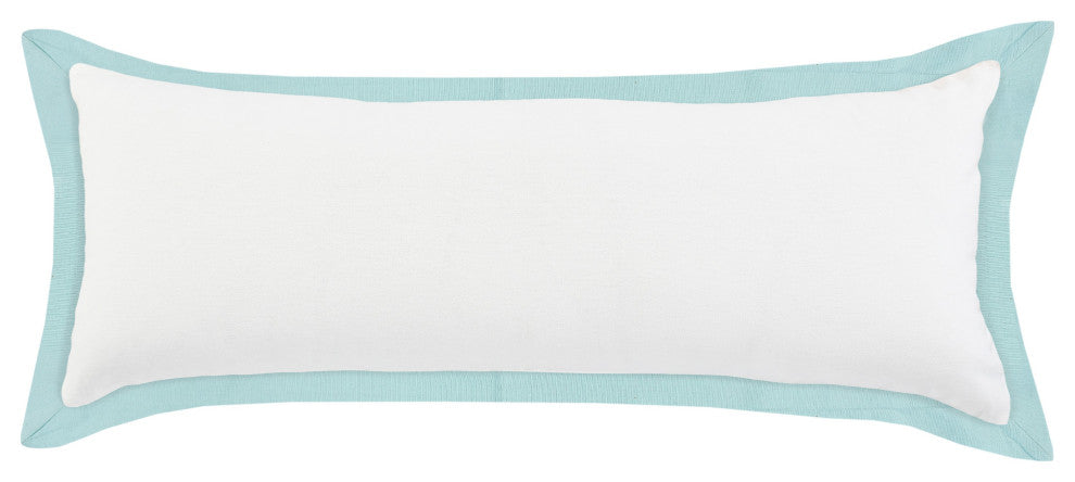 Ox Bay Handwoven White/Blue Bordered Organic Cotton Pillow Cover, 14"x36"