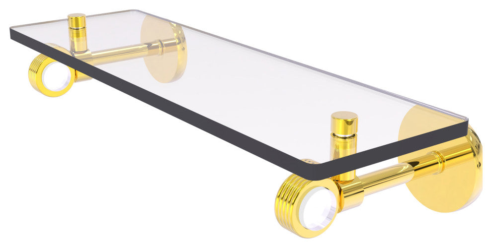 Clearview 16" Glass Shelf with Groovy Accents, Polished Brass