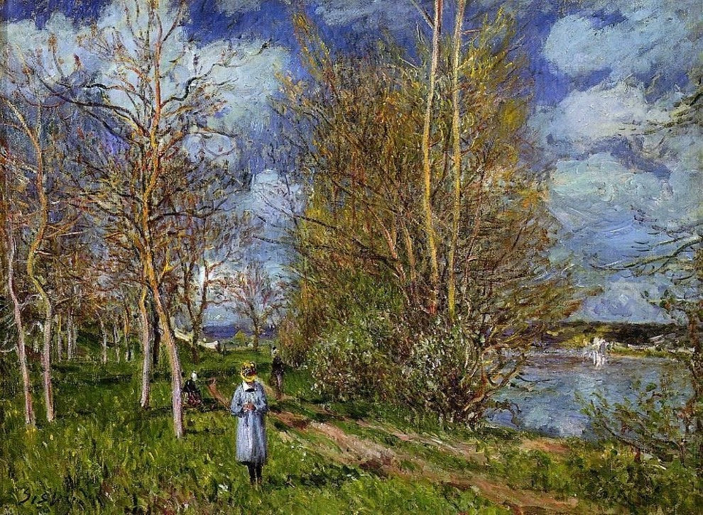 Alfred Sisley The Small Meadow In Spring, By, Gallery Wrapped Canvas, 21"x28"