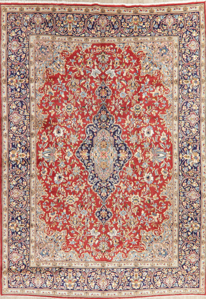 Kerman Oriental Hand-Knotted Traditional Persian Area Rug, Red, 13'7"x9'7