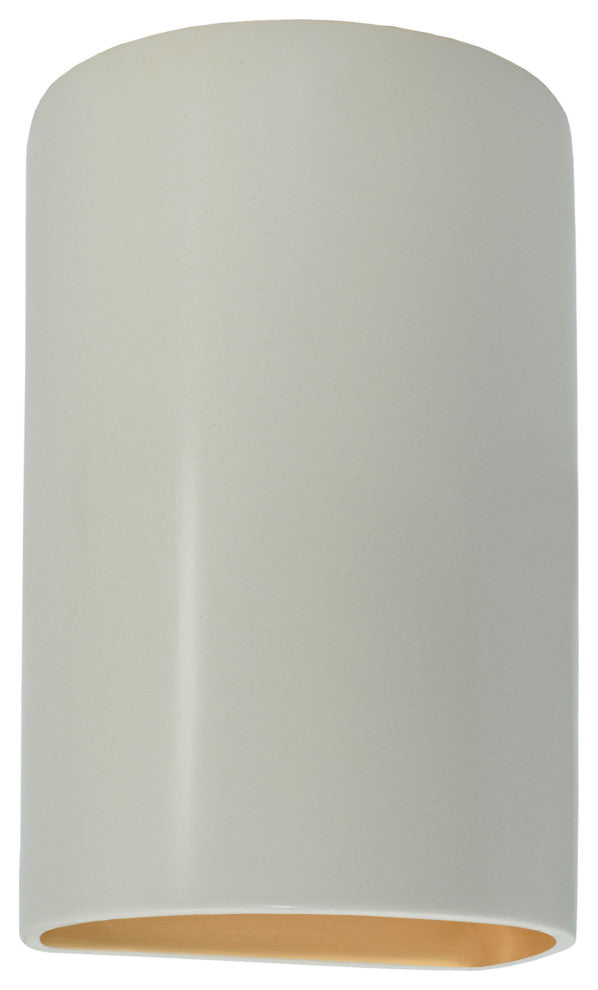 Ambiance LED Outdoor Small Ceramic Cylinder Wall Sconce with Open Top & Bottom, Matte White/Champagne Gold