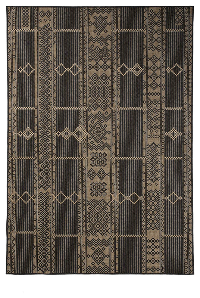 Outdoor Collection Geometric Pattern Bohemian Rug, Charcoal, 5'3"x7'6"