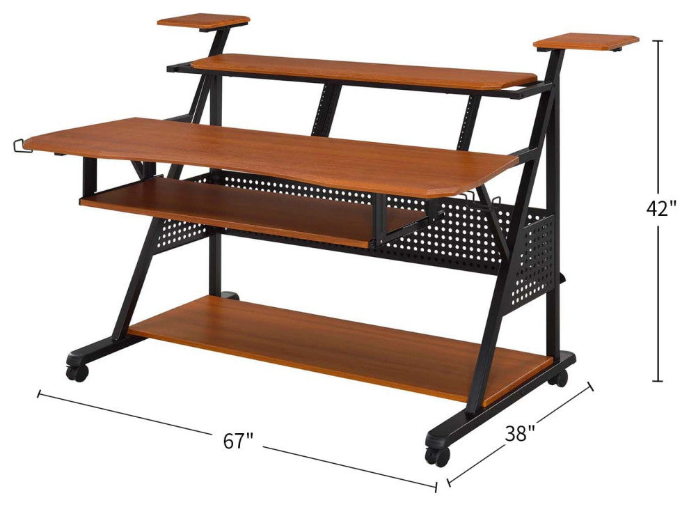 Rectangular Metal and Wooden Music Desk With Wheels, Cherry