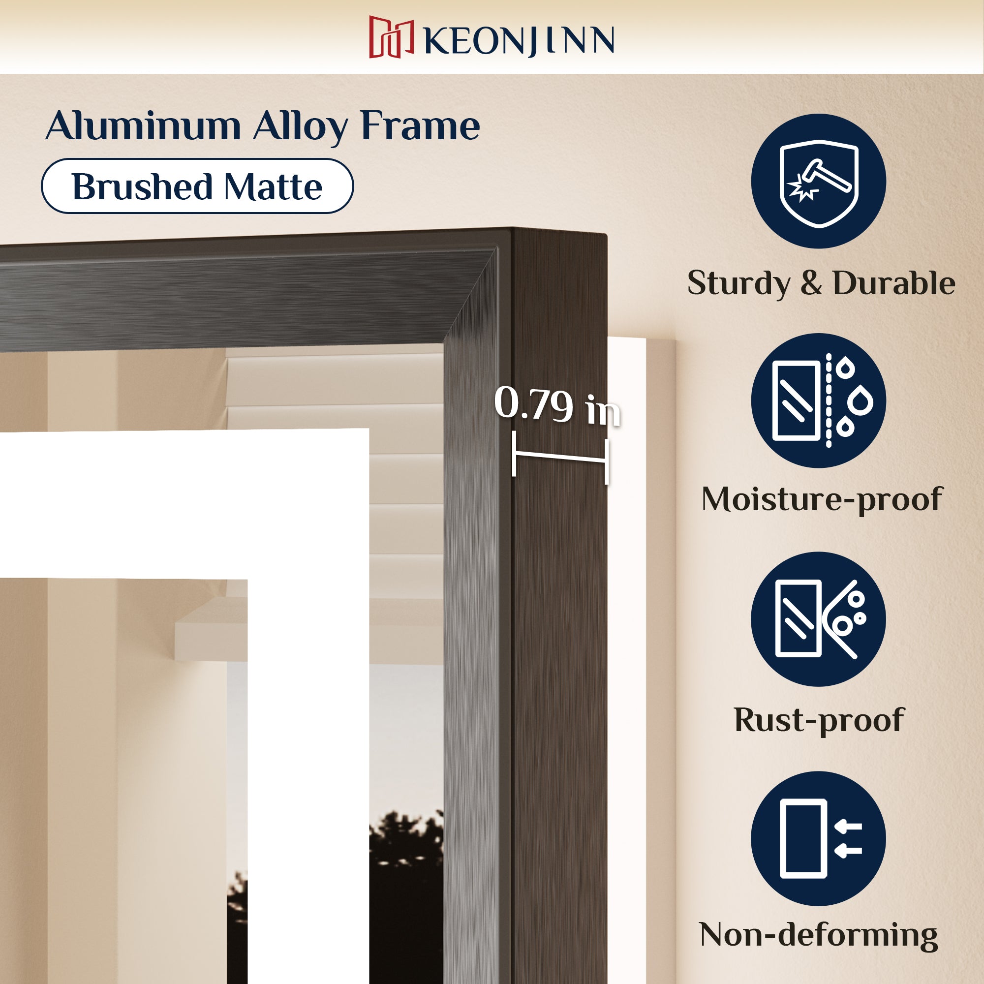 LED Vanity Mirror With Lights Metal Framed Front & Backlit, Dimmable, Black, 55x36